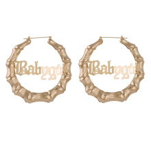 large size metal gold c hoop earring old english letters name word BABYGIRL custom bamboo earrings